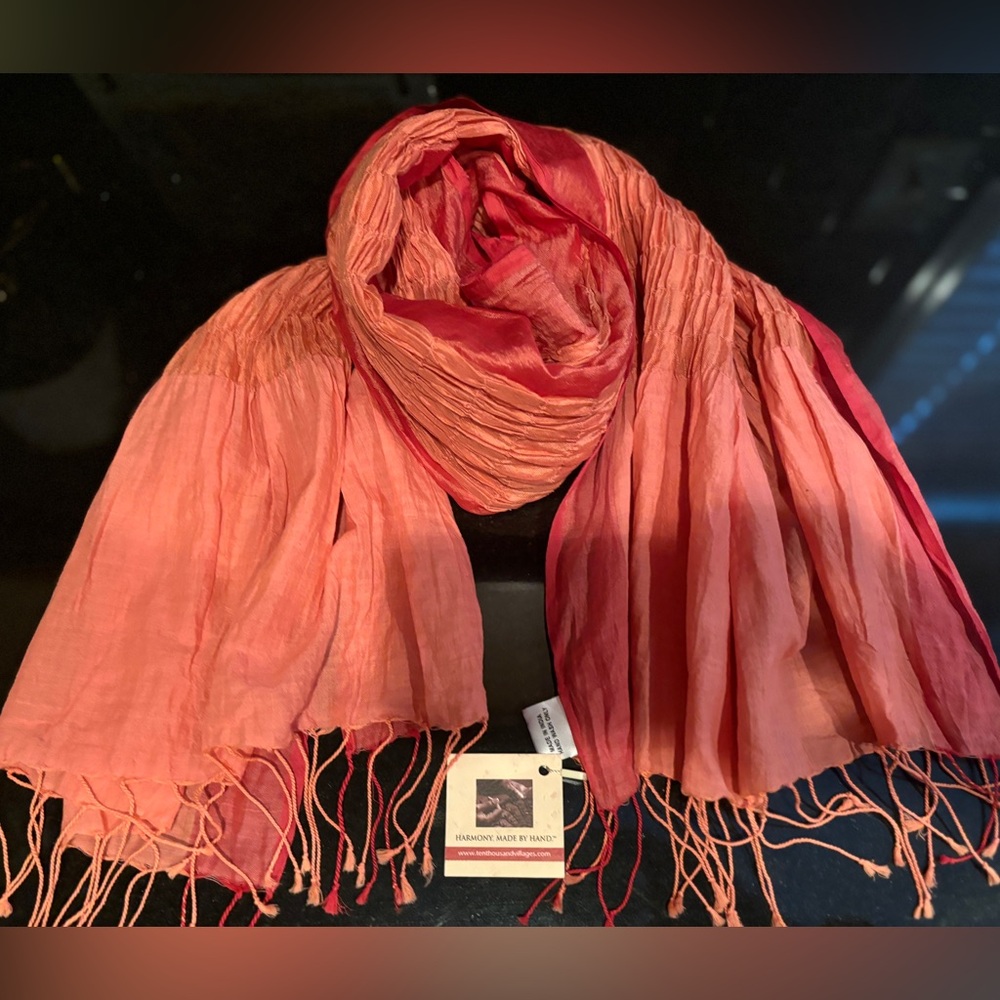 NWT Sasha Handmade Cotton Silk Coral Dawn Scarf